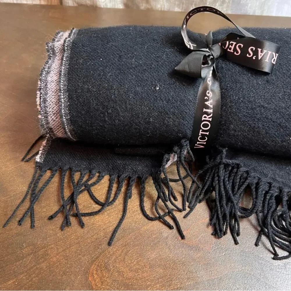 Victoria's Secret Blanket Black Heart Fringe